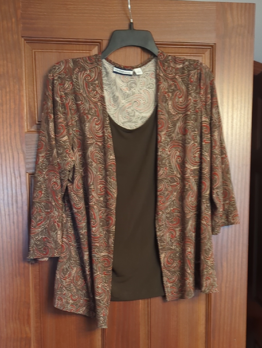 croft & barrow Brown and Red Paisley Open-Front Cardigan